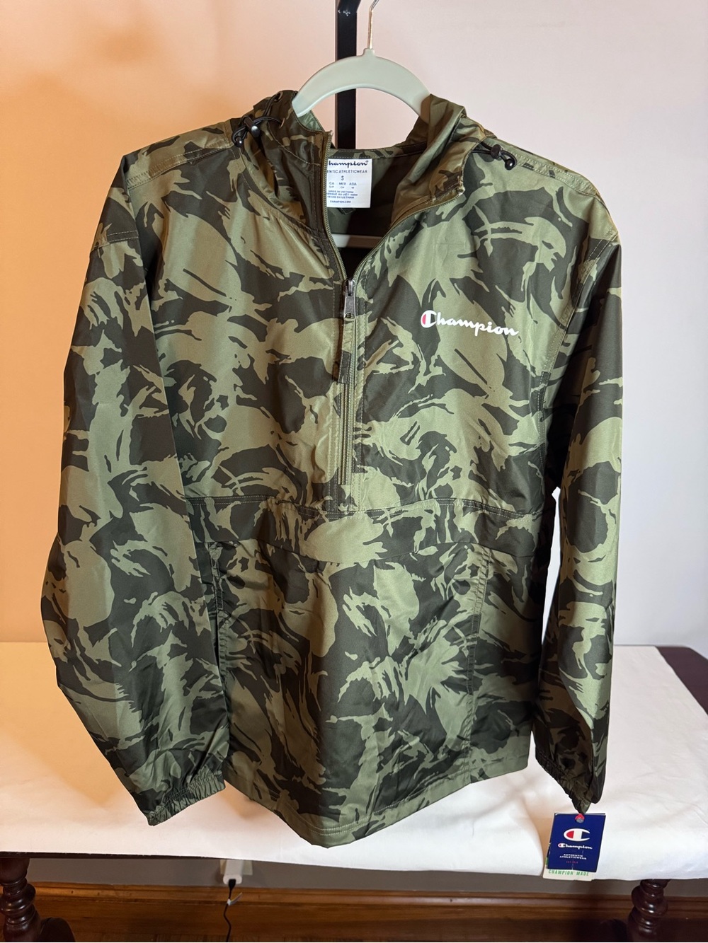 Champion Green Camo Half-Zip Packable Rain Jacket Size Small